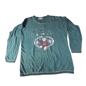 Carolina Colours Teddy Bear Network Graphic Long Sleeve TShirt Large Teal